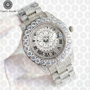 Montre de luxe pour femme Charm_Jewells en acier inoxydable, boîtier rond de 38 mm, lunette sertie de diamants, mouvement à quartz analogique, fermoir pliant - Product Image 5