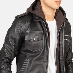 Nouvelle conception – Blouson d'hiver pour homme style urbain, OEM/ODM, léger, en cuir de mouton et toile, imperméable, réversible, avec col montant - Product Image 5