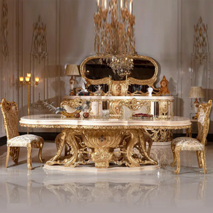 Ensemble de table à manger en bois de mahogany massif de style classique italien royal, sculpté à la main en or lourd, taille et couleur personnalisables - Product Image 2