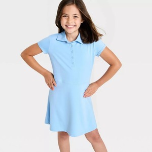 Robe polo rouge à manches courtes pour filles, en coton tricoté, uniforme scolaire primaire - Product Image 6