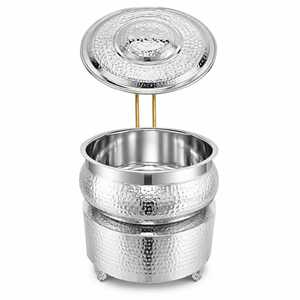 Casserole en acier inoxydable martelé avec couvercle et base, ustensile de cuisine robuste, compatible lave-vaisselle, écologique - Product Image 1