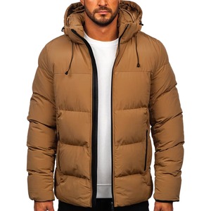 Brown Men's Slim Quick Dry Waterproof Hooded Puffer <b>Jacket</b> Comfortable Winter Regular Front Logo - Product Image 1