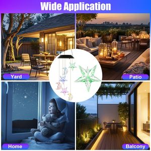 Carillon solaire à changement de couleur, imperméable, avec motifs lune et étoile, pour décoration suspendue extérieure sur balcon, véranda, jardin - Product Image 5