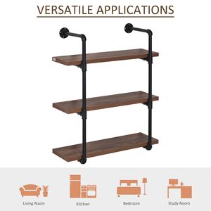 Scaffale a 3 livelli in stile industriale con struttura in metallo, espositore a parete per soggiorno, camera da letto, stile rustico, per biancheria da letto - Product Image 5
