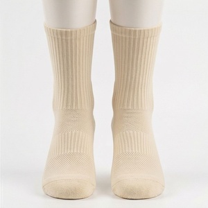 Crew <b>Socks</b> Solid Color Knitted Cotton Breathable Daily Wear Adult Regular Style Spring Season - Product Image 1