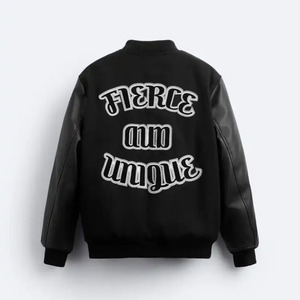 Vintage Letterman Baseball <b>Jacket</b>: Top Quality Wool Body, Leather Sleeves, Customized Logo, Snap Button, Thick <b>Warm</b> Quilting - Product Image 2