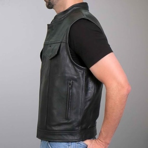 Chaleco de Motociclista Personalizado para Hombre, de Cuero Vacuno Genuino, Cuello Alto, Sin Mangas, Fabricante OEM ODM - Product Image 3