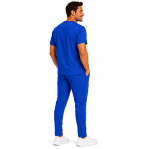 Wholesale Men Scrub <b>Set</b> Elastic Stretch V-Neck Short Sleeve Top Cargo Pants Medical Uniform Hospital Work Attire Men Scrub <b>Set</b> - Product Image 4
