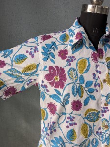 <b>Men</b> Cotton Handblock Printed Floral Turn-down Collar Short Sleeve Button-Up <b>Shirt</b> Casual Summer <b>Beach</b> Golf Wear ODM Custom - Product Image 6
