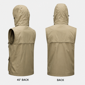 Chaleco de Pesca Multibolsillos para Hombre con Capucha Solar de Malla Desmontable, Chaqueta Táctica Ligera sin Mangas para Senderismo - Product Image 6