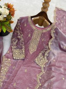 Designer Mauve Purple Sharara Suit Set with Dupatta Heavy Embroidery Sequence Work Festive Wedding <b>Party</b> Wear Outfit - Product Image 4