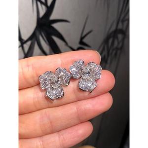 Flower Shape Oval Lab Grown Diamond Stud <b>Earrings</b> Solid 14K White Gold Minimalist Wedding Anniversary Party Women's Jewelry - Product Image 1