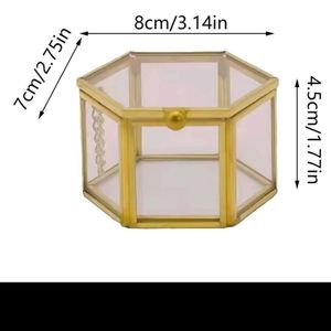 Hexagonal Glass Jewelry <b>Box</b> With Gold Frame And <b>Lockable</b> Lid For <b>Storage</b> Display - Product Image 5