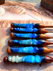 Handmade Blue Resin Wood Crochet <b>Hook</b> | Ergonomic Design | Eco-Friendly Durable | Ocean Style Crochet Knitting Tool Customizable - Product Image 3