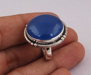 Natural Blue Jade Large Round <b>Ring</b> 925 Sterling Silver Jewelry Big Stone <b>Statement</b> <b>Ring</b> Vintage Style Blue Gemstone <b>Ring</b> for Her - Product Image 1