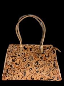 Bolso de Mano de Cuero con Flores Grabadas a Mano para Mujer, Estilo Vintage, Cierre de Cremallera, Impermeable, con Diseño de Flores Multicolores - Product Image 5