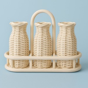 Miniature rattan milk bottles with holder <b>rack</b> kitchen toys for girls pretend play <b>drink</b> bottle set - Product Image 1