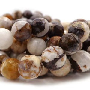 ลูกปัดหินแจสเปอร์ลายม้าลายสีน้ำตาลธรรมชาติทรงกลมเหลี่ยมเพชรพลอย สีน้ำตาลขาวสวยงาม คุณภาพสูง - Product Image 4