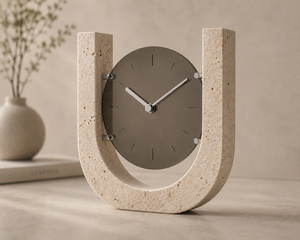 Minimalist Wood Desk <b>Clock</b> With Ceramic Base Silent Quartz Movement Circular Design - Product Image 1