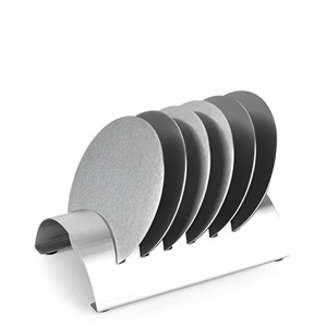 Support à sous-verres en acier inoxydable avec 5 sous-verres, design moderne pour la décoration de table à manger à la maison, prix de gros, lot de 5 sous-verres - Product Image 1