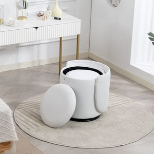 Elegante Taburete Giratorio 360 Grados Tapizado con Almacenamiento Integrado para Dormitorio, Comedor y Tocadores de Maquillaje, con Asiento Acolchado Suave - Product Image 6