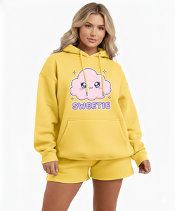 Conjunto de Sudadera con Capucha y Pantalones Cortos para Mujer, Estilo Vintage, Dos Piezas, Ropa Urbana - Product Image 2