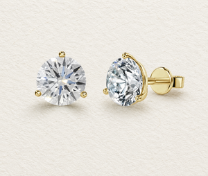 Round Brilliant Cut Lab Grown Diamond Stud <b>Earrings</b> Three Prong Martini Screw <b>Back</b> Jewelry 14K 18k Pure Gold Engagement <b>Earrings</b> - Product Image 1