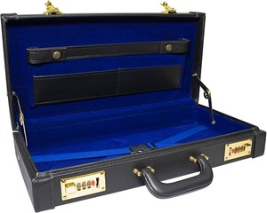 Étui rigide de luxe pour tablier maçonnique – Étui en similicuir noir avec emblème G (compas et équerre) (argent) (pour tablier mi-long) - Product Image 2