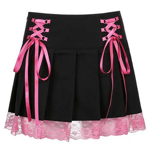 Jupes courtes plissées en dentelle rose pour femme, style gothique noir punk, décontractées, sexy, tendance, vente en gros, meilleures ventes - Product Image 1