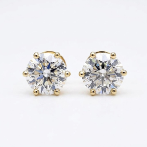 Boucles d'oreilles clous classiques en diamant taille brillant rond, or jaune 14 carats, bijoux de mariage pour femme, certifiées IGI, sertissage griffe, cadeau raffiné - Product Image 2
