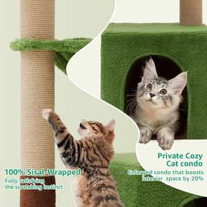 Arbre à chat multifonctionnel 2-en-1 pour chats d'intérieur, avec griffoir confortable, trou pour souris, balle en peluche et grand hamac - Product Image 4