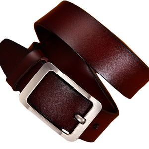 Cinturón Formal de Cuero Genuino Marrón Sólido con Hebilla Rectangular Plateada de Piel de Vaca, Cinturón de Vestir Duradero para Hombre - Product Image 1
