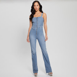 2024 FLY HUMBLE SPORTSWEAR <b>Women's</b> Summer Formal One-Piece <b>Romper</b> No Sleeve Square Neck Compression Stretchy Lightweight Denim - Product Image 4