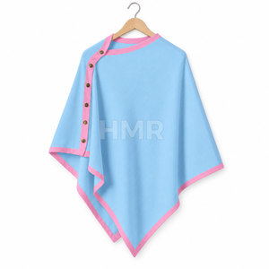 เสื้อคลุมไหมพรมคอโอ แขนทรงปีกค้างคาว แบบอสมมาตร สีฟ้าอ่อนแต่งชมพู ของชมรมนักศึกษาหญิง HMR - Product Image 5