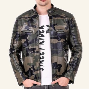 เสื้อแจ็คเก็ตหนัง PU ลายพรางสำหรับผู้ชาย คอตั้ง ซิปหน้า แขนยาว ทรงปกติ สไตล์ฤดูใบไม้ร่วง - Product Image 1