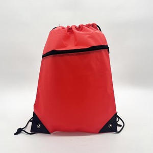 Red <b>Drawstring</b> <b>Backpack</b> With Zipper Pocket Portable Polyester Sport Bag Outdoor Use Wholesale OEM Supplies - Product Image 6