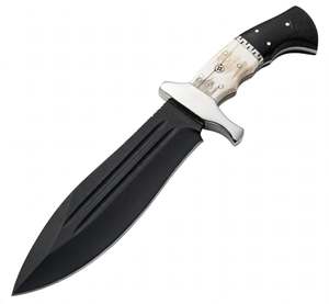 Couteau d'extérieur artisanal sur mesure, revêtement noir, manche en Micarta, garde en acier double Fuller - Product Image 2
