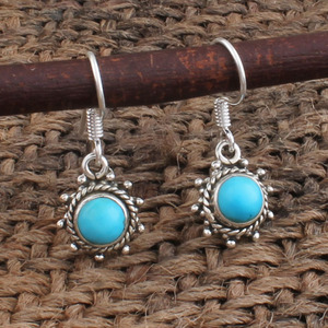 Pendientes de botón de turquesa redonda natural, plata de ley S925, joyería de turquesa, pendientes minimalistas, piedra de nacimiento de enero - Product Image 2