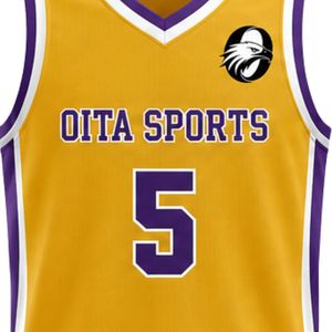 Ensemble uniforme de basket-ball pour hommes et femmes, maillot jaune et violet et short, vêtements de sport légers et confortables pour équipe Oita - Product Image 5