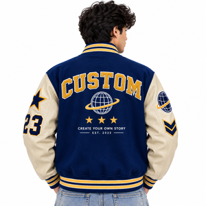 Veste de baseball bleue personnalisée pour homme avec lettre C et étoiles brodées, style preppy, pour l'automne - Product Image 3