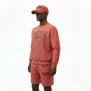 Premium Men Sweatshirt Short Set Cotton Polyester Fleece GSM Solid Custom <b>Heat</b> Transfer Logo Sweatshirt and Shorts Set for Men - Product Image 4