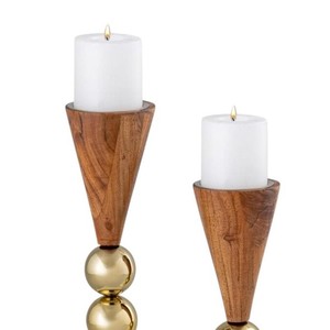 Juego de Portavelas Cónicos de Lujo en Mármol Blanco y Madera, con Base de Metal Dorado en Forma de Bola, Estilo Nórdico Moderno, Centro de Mesa para Bodas y Fiestas - Product Image 2
