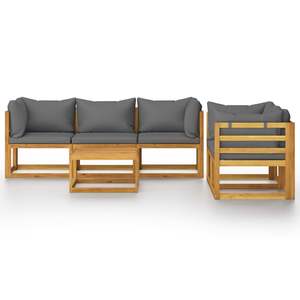 Ensemble de salon de jardin en bois d'acacia massif, 6 pièces, avec coussins, meubles de jardin d'extérieur, design contemporain, résistant aux intempéries - Product Image 5
