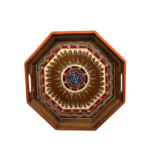 Plateau de service en bois fait main avec incrustation de nacre, plateau décoratif pour table basse, style marocain vintage, décoration intérieure, cadeau - Product Image 3