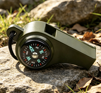 Sifflet de survie d'urgence 3 en 1 avec boussole, thermomètre et cordon, sifflet de signalisation multifonctionnel portable, équipement de plein air
