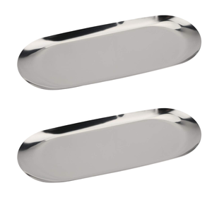 Plateau de service ovale moderne en acier inoxydable avec poignées en anneau, élégant plateau décoratif en métal pour la maison, la cuisine, les dîners et les fêtes - Product Image 2