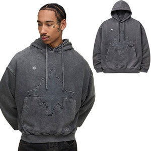 เสื้อฮู้ดดี้ผู้ชายผ้าคอตตอนย้อมสีแบบแอซิดวอช  ลายกราฟิกสตรีทแวร์  งานปักคุณภาพสูง  ออกแบบได้ตามสั่ง  น้ำหนักมาก  ขายส่ง - Product Image 1