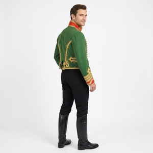 <b>Men's</b> Green Woolen Hussar <b>Jacket</b> With Gold Embroidery Stand Collar Double Breasted Formal Winter Coat <b>Short</b> Length - Product Image 4