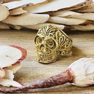 Nouvelle Arrivée Bague Tête de Mort Gothique en Laiton pour Hommes, Plaqué Or 18 carats, Filigrane, Squelette, Punk, Motard, Bijoux Tête de Mort, Vente en Gros/OEM/ODM - Product Image 4