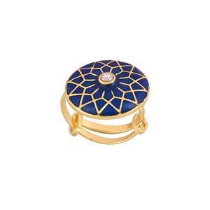 Women Gold Plated <b>Adjustable</b> <b>Ring</b> with Blue Enamel Geometric Web Pattern Fashion Jewelry Gift Wedding Wear - Product Image 3